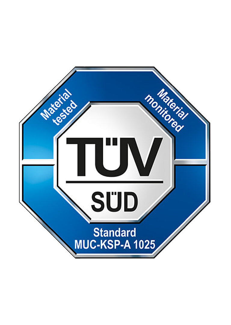 TÜV SÜD seal for material monitoring and testing, standard MUC-KSP-A 1025