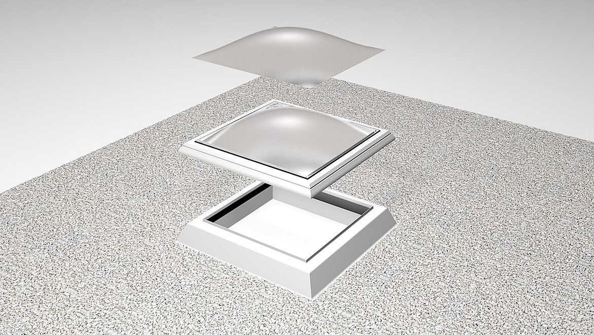 Exploded view of an Rooflight F100 Circular Sound insulation structure LAMILUX Rooflight F100 Circular